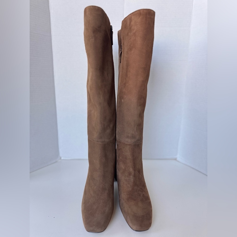 Cole Haan Grand Georgette Tan Leather Suede Tall Block Heel Boots Shoes Size 8 - Picture 3 of 16